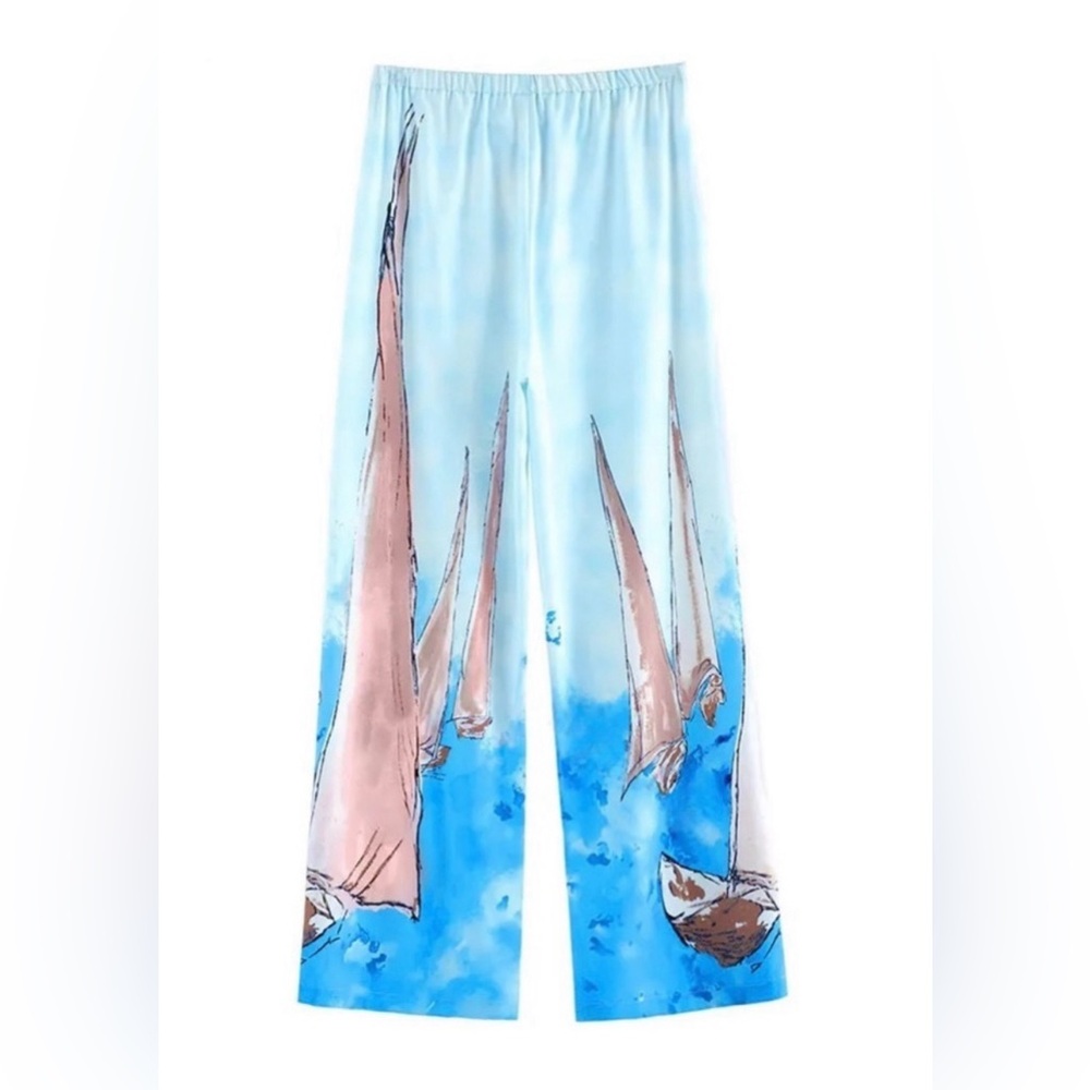 Luxury Sailboat Two-Piece Chiffon Set Kimono & Pants - Picture 6 of 8
